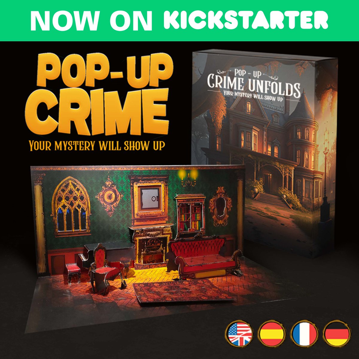 🥳It's here! CRIME UNFOLDS is on Kickstarter🥳, remember that the first ones to get the game will benefit from discounts! #kickstarter @kickstarter #escapegame #nowonkickstarter #popupmystery #indiegames