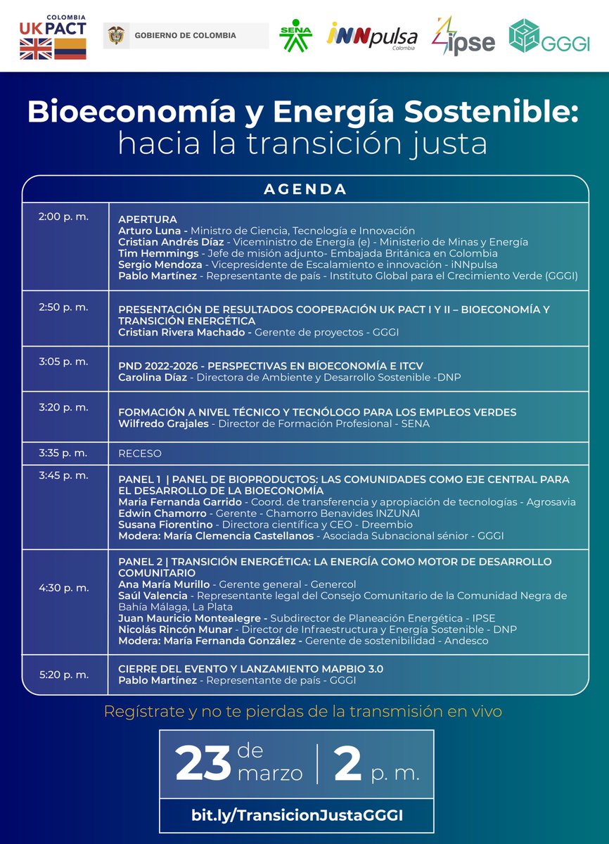 GatPrograma's tweet photo. #EventoGAT
Prográmate y conoce la agenda del evento ‘Bioeconomía y energía sostenible: hacia la transición justa’.
Transmisión de la jornada, aquí: https://t.co/zH4RtQoexZ
#ColombiaCientifica https://t.co/CUotOmI8xm