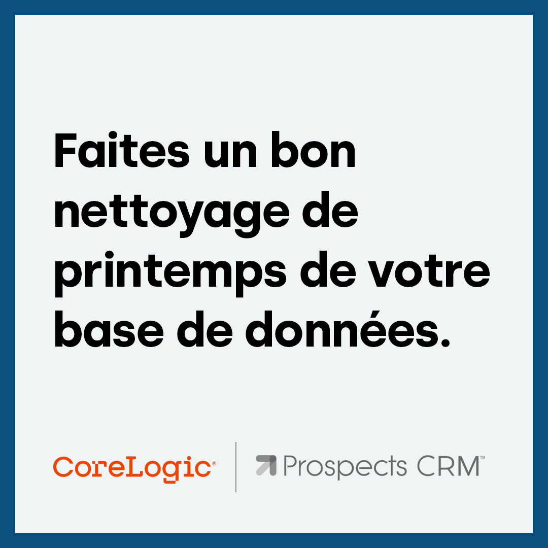 Le nettoyage de printemps n'est pas réservé aux garages poussiéreux. Prospects CRM vous aidera à organiser votre base de données &amp; fournit les outils d'engagement dont vous avez besoin.

En savoir plus: bit.ly/BaseDeDonneesO…

#CoreLogicRES #CRMImmobilier #NettoyageDePrintemps