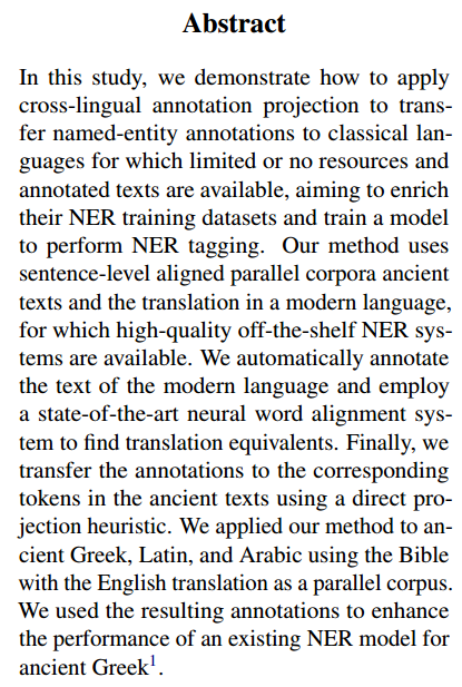 ugarit_ty's tweet photo. Our paper "Named Entity Annotation Projection Applied to Classical Languages" has been accepted 
at LaTeCH2023. LaTeCH will be held on 5 May 2023 in conjunction with EACL 2023

Authors: @TariqYousef1,  @geophilologist,  Gerhard Heyer, and Stefan Jänicke https://t.co/tFna0lnpEp