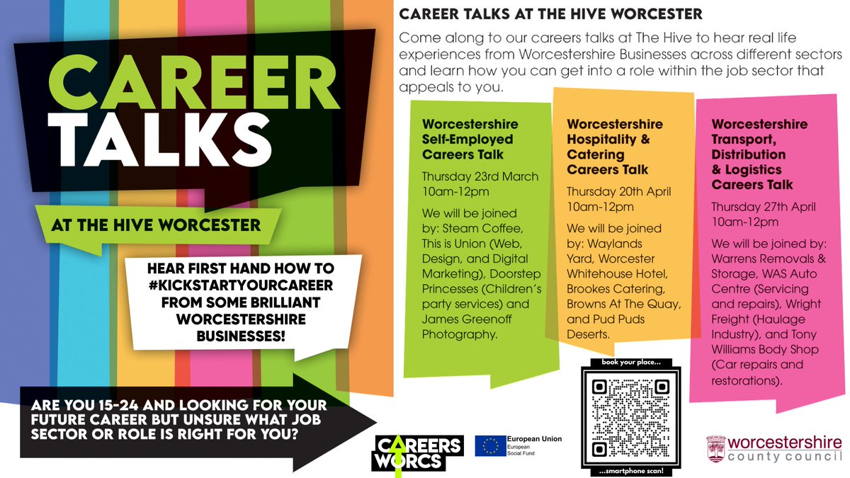 Our next Career Talk (Starting Your Own Business) is Thurs. 23rd March at The Hub in <a href="/TheHiveWorcs/">The Hive</a>.

Packed with advice/tips + hear real-life experiences from Worcestershire businesses, it's on from 10am-12pm! #kickstartyourcareer 

Book your free place rebrand.ly/CareerTalks