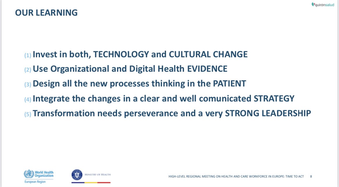 Some of the contents of our presentation in @WHO_Europe #TimeToAct2023, “Optimization of healthcare processes”. #Strategy #VBHC #DigitalHealth #PROMs #BetterOutcomes #Red4H @UICOquironsalud