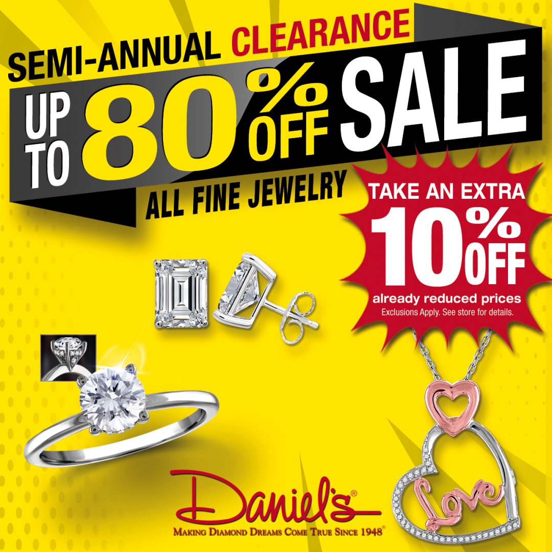 IngramParkMall's tweet photo. Daniel's Jewelers Clearance Sale is happening NOW! Get up to 80% OFF ALL Fine Jewelry &amp; get an additional 10% OFF + FREE GIFT with purchase! Everyone is 100% approved for in-house financing.  See store for details. https://t.co/UwSPhxBcy8
