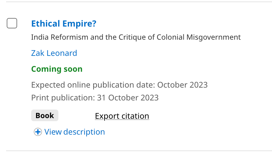 Now officially on the CUP South Asian history list. Fun!