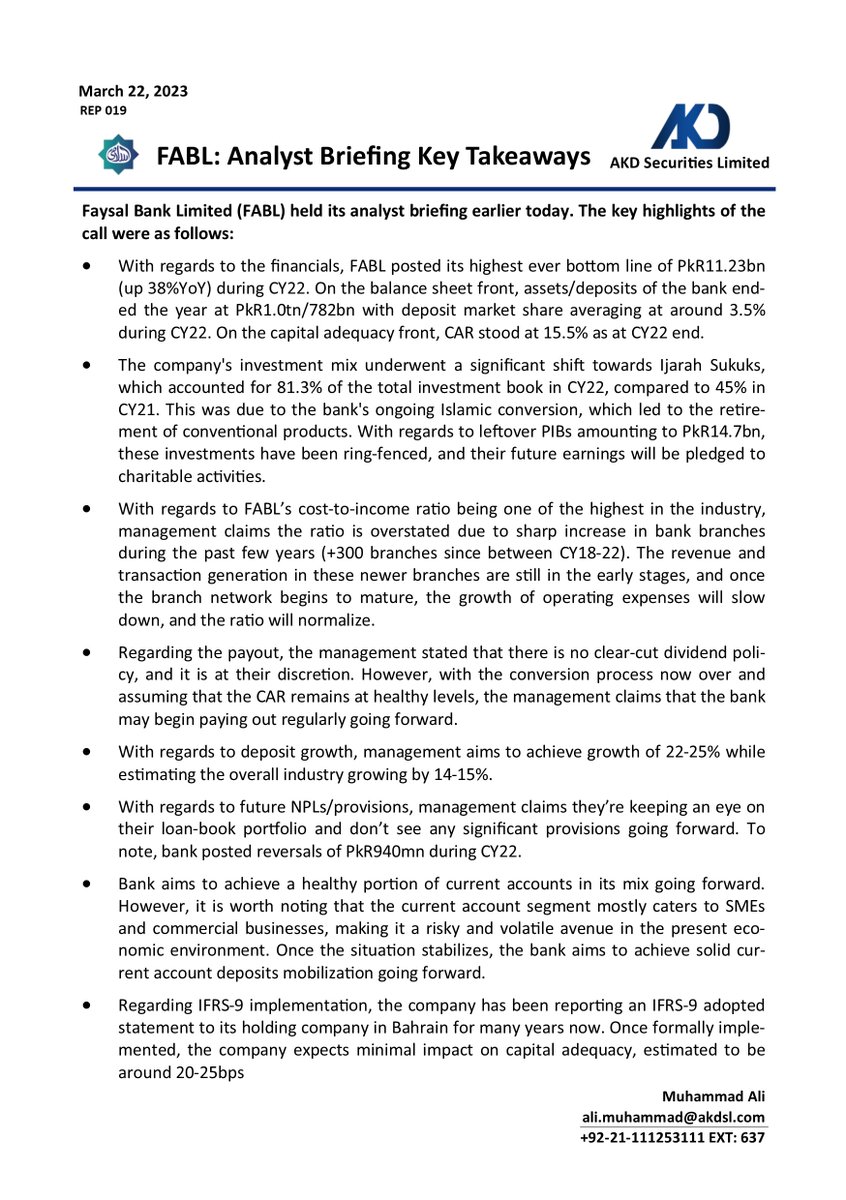 akdsecurities's tweet image. Faysal Bank Limited
Analyst Briefing Key Takeaways

#FABL #Briefing