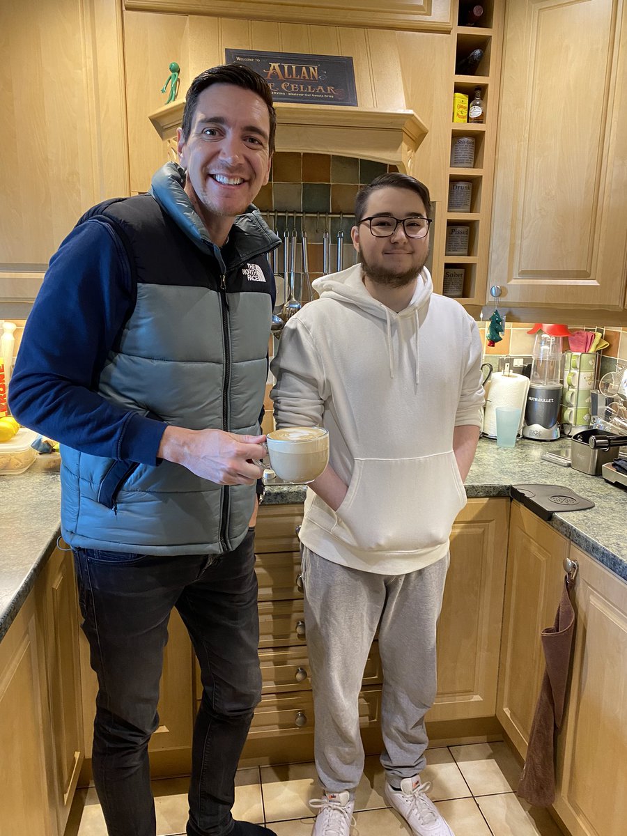 Thankyou @OliverPhelps for coming to our house to sample one of Callum’s delicious coffees.  So nice to catch up again, perhaps we shouldn’t leave it 5 years next time! #mischeifmanaged ✨☕️