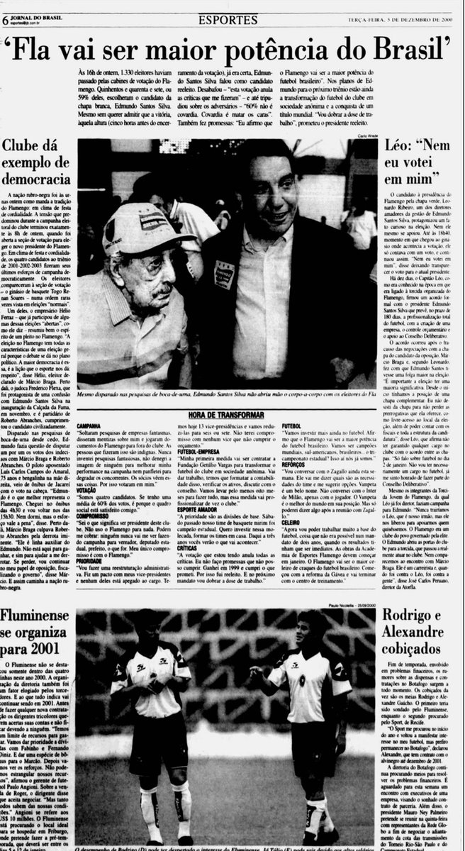 rodrigorotzsch's tweet photo. Não procede q há jurisprudência no Flamengo para extensão do mandato. Edmundo Silva foi eleito em 98 p/2 anos e reeleito em 2000 p/3 anos, como mostra jornal da época. Não teve mandato vigente alongado; pelo contrário, foi encurtado por impeachment. Aliás, taí bela jurisprudência https://t.co/4ykz0sXCat