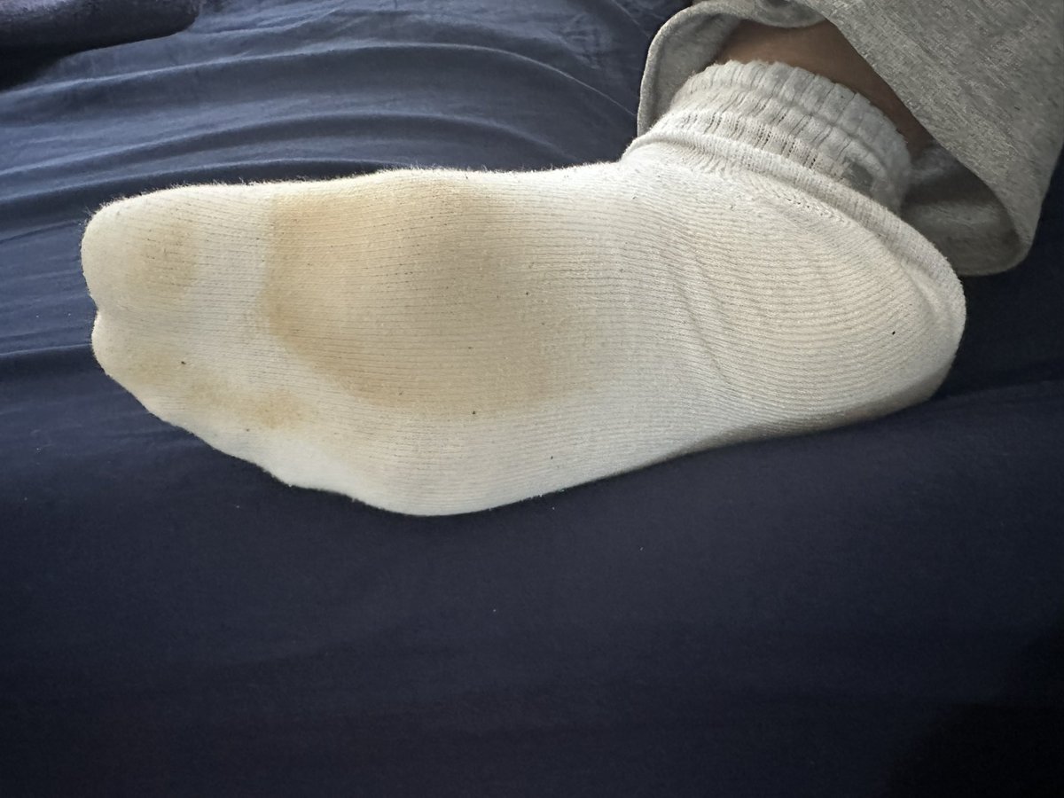 kinkbro713's tweet photo. This is what happens to the socks I have on if I wear them inside the slippers I’ve unloaded into #cumstain #yellow #sockfetish #dirty #stanky #brosocks #size12 https://t.co/7CLN3FG4B4