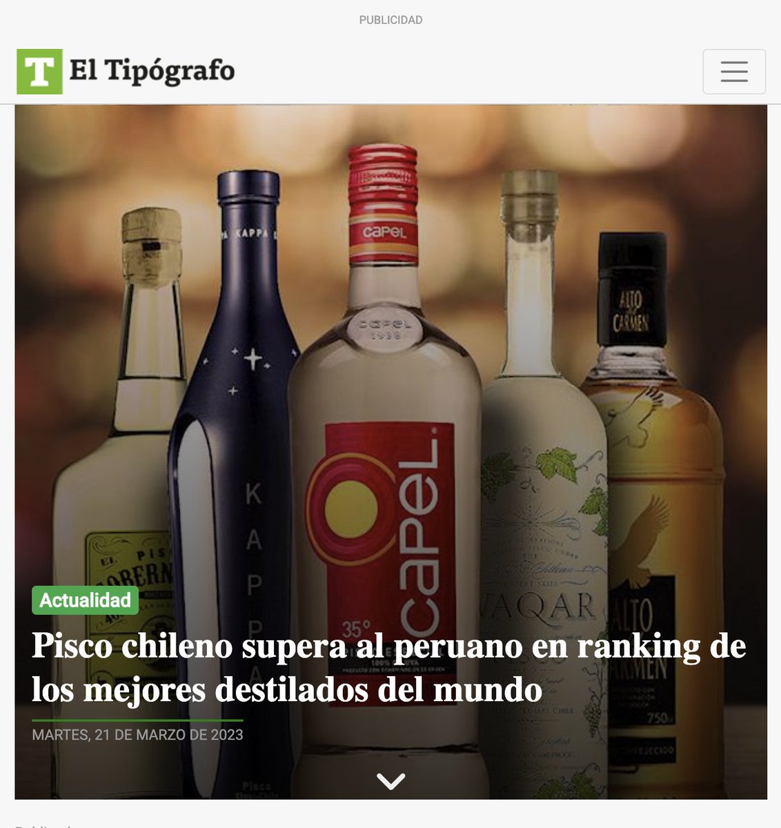 ptipisco's tweet photo. Ranking elige las 50 mejores bebidas "espirituosas" en el mundo: Pisco chileno se ubica en el lugar 12

https://t.co/7V2U9KPCQN

@piscochilecl @corfocoquimbo @gorecoquimbo @Zonas_Rezagadas @GedesChile @iniachile @ProChile @Crdp_Coquimbo @Corfo https://t.co/FnsoQgMqKs