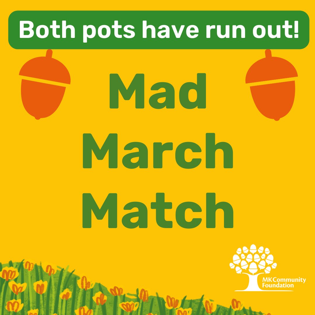 Mad March Match has now ended!🧡

In total we have given £20,000 in #MatchFunding, doubling the donations you made to the causes closest to your heart! 🎉

Thank you to all of the fantastic charities & community groups who took part this year 🤩

#FundingFairness #MiltonKeynes