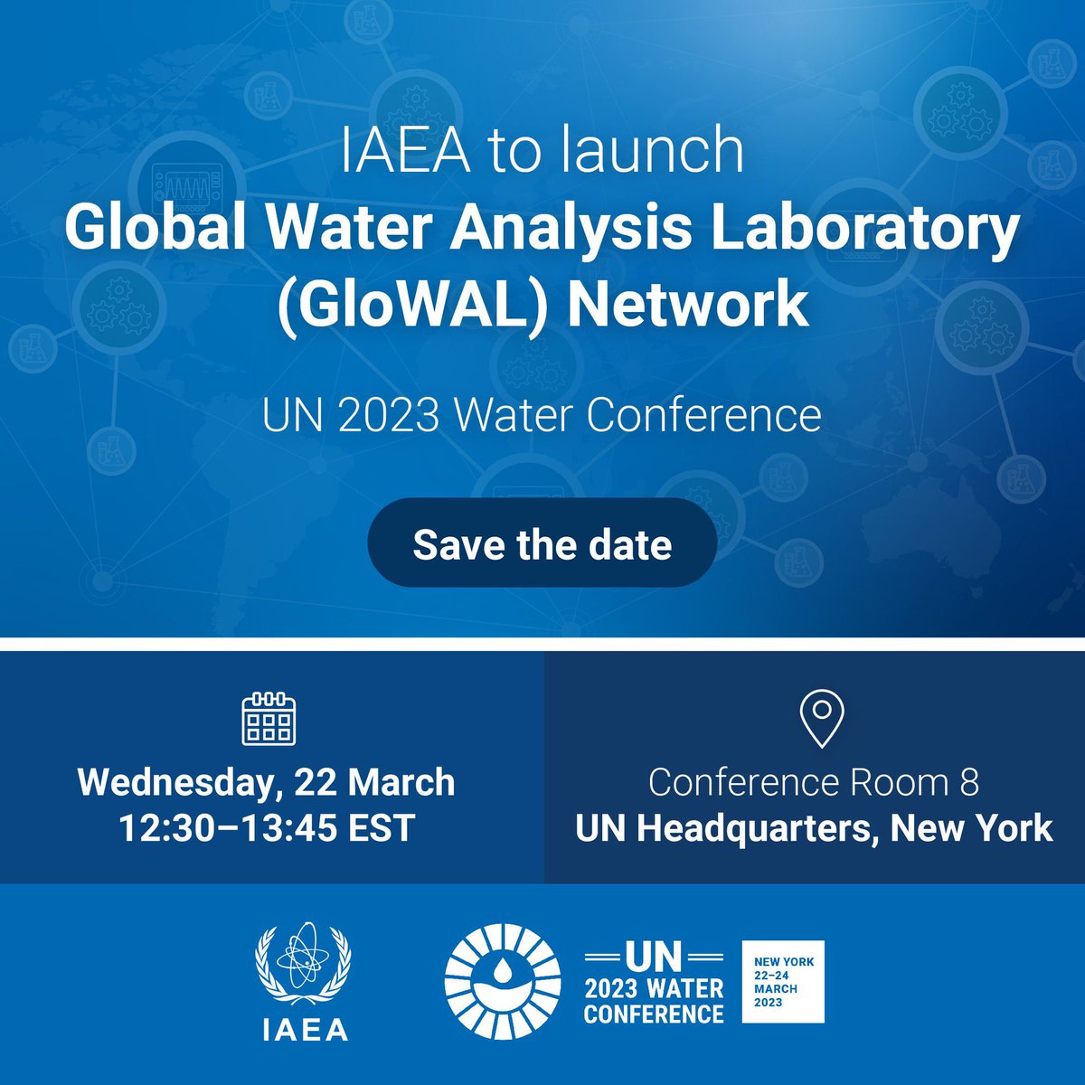 Starting in 2 hours! With @elictevout1.

📢#WaterAction @ #UN2023WaterConference on #WorldWaterDay💧

🎥Join #live launch of @IAEAorg Global Water Analysis Laboratory #GloWAL Network: bit.ly/404UTkn

🗓️TODAY🕧12:30 EST
 @GlobalGoalsUN @UN_Water #Goal6 #Atoms4Climate