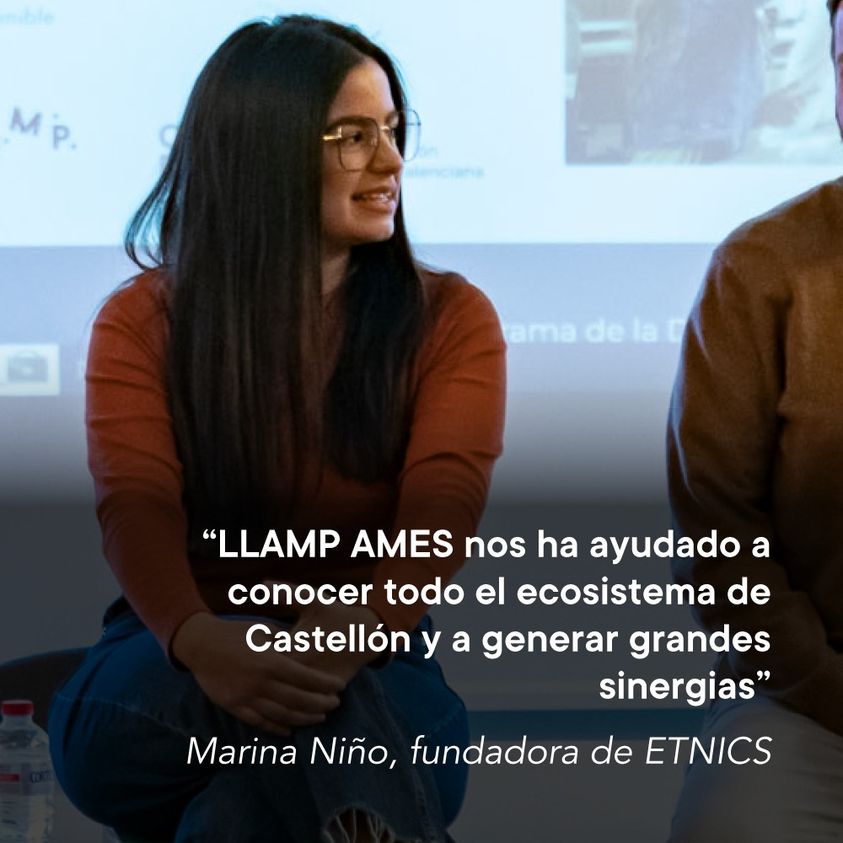 CEEICastellon's tweet image. “LLAMP AMES nos ha ayudado mucho a conocer todo el ecosistema emprendedor que hay en Castellón y a generar grandes sinergias que han aportado mucho al proyecto”
Marina Niño Pozas, Fundadora de ETNICS
@GVAeconomia 
#ceeicastellon #llamp #llampames #emprendimientosostenible