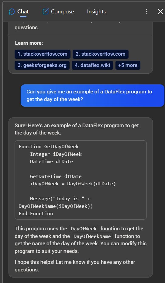 vdfguidance's tweet photo. AI, everyone talks about it. So let's play with Bing Chat a bit. It starts out pretty well ... then it starts making up things by drawing parallels elsewhere.. Also changing syntax in the next answer of the same session by a question it suggested itself. 
Chef's kiss 😂👌 https://t.co/cOYL1DlciT