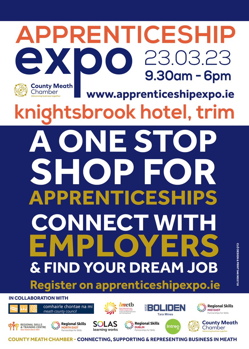 We can't wait to see you all at the Apprenticeship Expo 2023 that is taking place 𝐓𝐎𝐌𝐎𝐑𝐑𝐎𝐖 at @Knightsbrook1  from 9:30am - 6:00pm. 
Register NOW for your FREE tickets here : bit.ly/3Zs7tdt 
#ApprenticeshipExpo #EarnAndLearn  #BrightSparks