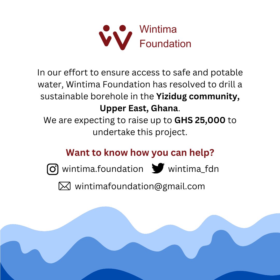 This year, we are planning to drill a borehole in the Yizidug community in the Upper East region of Ghana. 
As we celebrate #worldwaterday we encourage you to join us in our effort to ensure that the younger generation have access to clean and safe water #cleanwaterforall