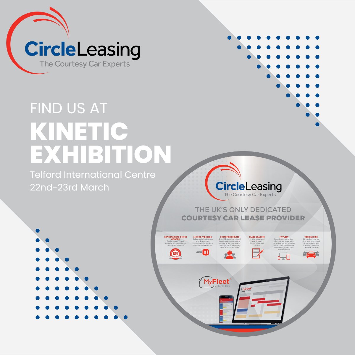 circleleasing's tweet image. Exciting news! Today and tomorrow, we'll be taking part in the #Kinetic exhibition at the Telford International Centre hosted by Vizion. Don't miss out on visiting our stand (D4) to get a sneak peek at our new and improved appearance! We can't wait to see you all there! 🎉