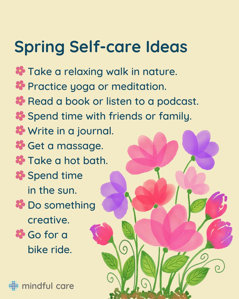 Mindful__Care's tweet image. Self-care is important at any time of the year, but especially in the spring when the days are getting longer and you may be feeling more energetic.

#selfcareideas #selfcaretips #springselfcare #wellness #selfcarefirst #selfcarematters #selfcareisselflove #selfcareisimportant
