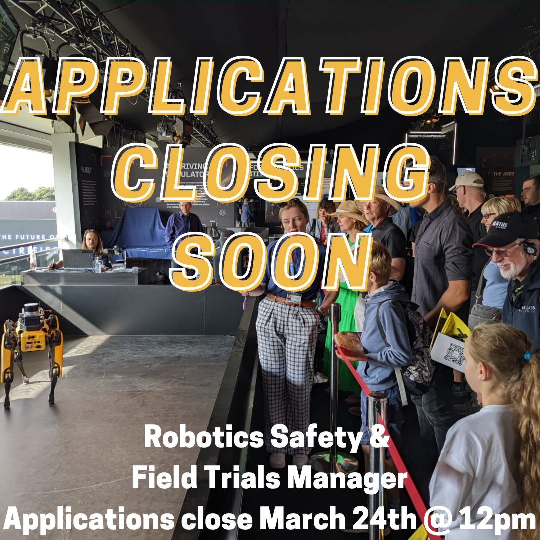 oxfordrobots's tweet photo. There is still time to get your application in for the Robotics Safety and Field Trial Manager role. If you have a penchant for safety, logistics and organisation, we would love to hear from you.
To apply, follow the link https://t.co/IOaYFXk78j https://t.co/BVdUBIKZ0G