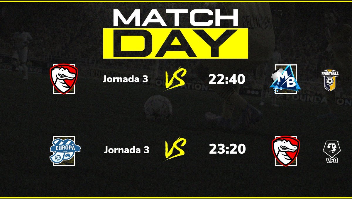🎮⚽MatchDay⚽🎮

<a href="/WeewKlas/">Weewklas eSports | Clubes Pro</a> x @UndariusGaming

🏆I @PLGeFootBall
🆚I @MB__eSports 
🗓️I Jornada 3
⏰I 22:40

🏆I <a href="/VFOspain_ps/">VFOspain PS</a>
🆚I <a href="/EuropaEsports/">CE Europa eSports</a>
🗓️I Jornada 3
⏰I 23:20

#GOWK🖤💛 #OrgullGironí ❤️🤍