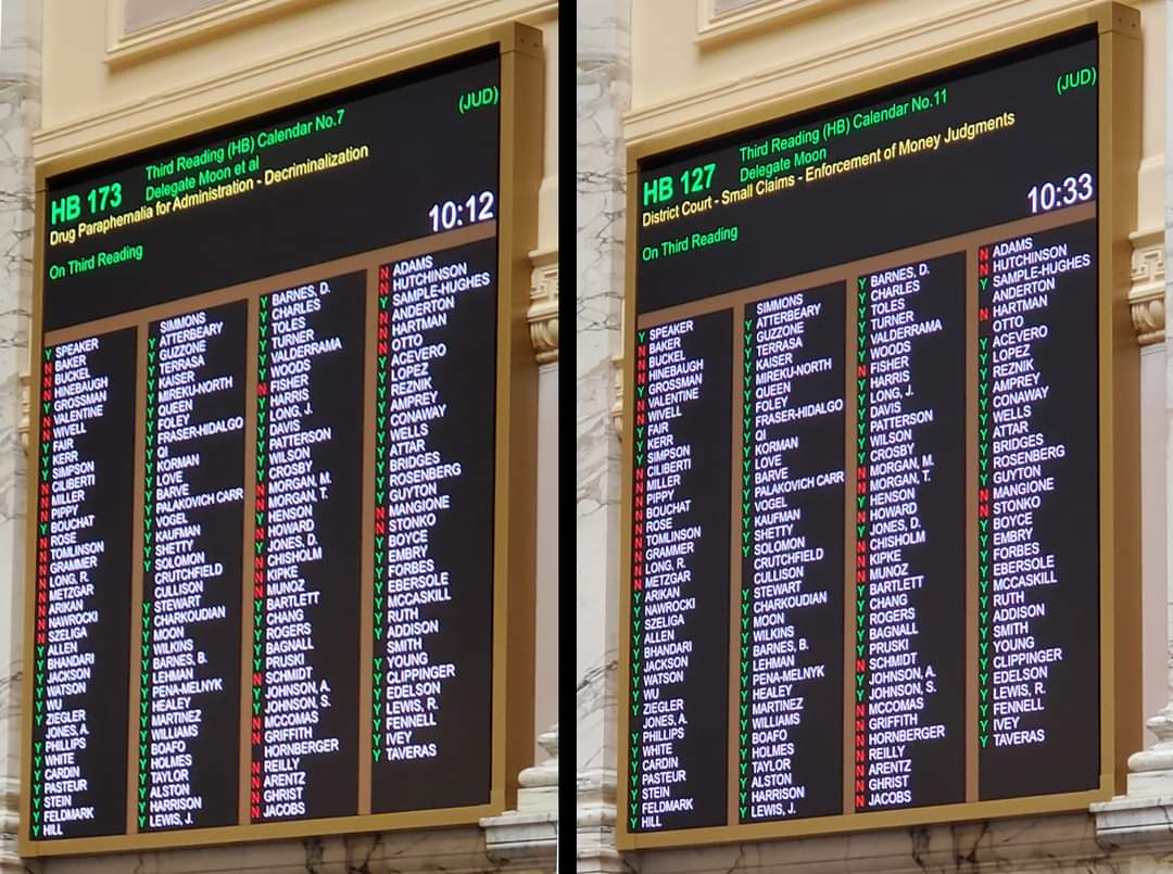Two of my bills that <a href="/GovLarryHogan/">Governor Larry Hogan</a> vetoed passed the Maryland House again. I'm hopeful <a href="/GovWesMoore/">Governor Wes Moore</a> doesn't want to give residents four years in prison for syringe possession or have them arrested for small debts (yes that's what these bills repeal). 👇