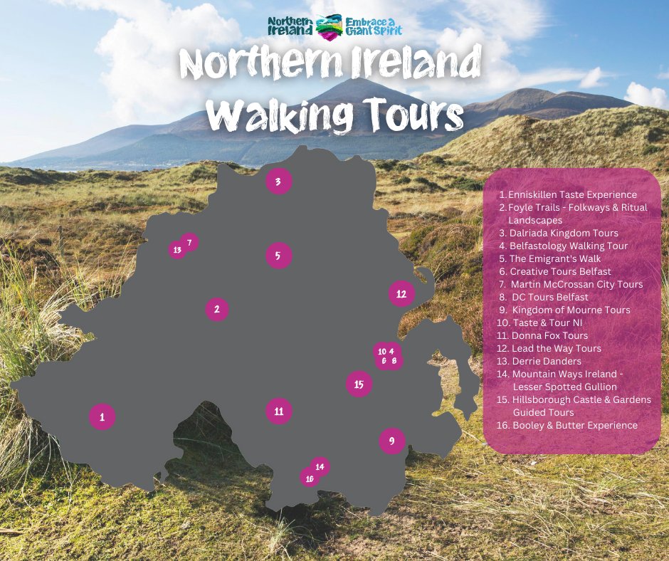 DiscoverNI's tweet photo. 🍃 Get outside and explore Northern Ireland with one of these great walking tours! From city tours, foodie tours to informative countryside walks, we have a selection of tours and walks perfect for your next #MyGiantAdventure.

👉 https://t.co/jSi4AkR2rO

#EmbraceAGiantSpirit https://t.co/37E0JexbBU
