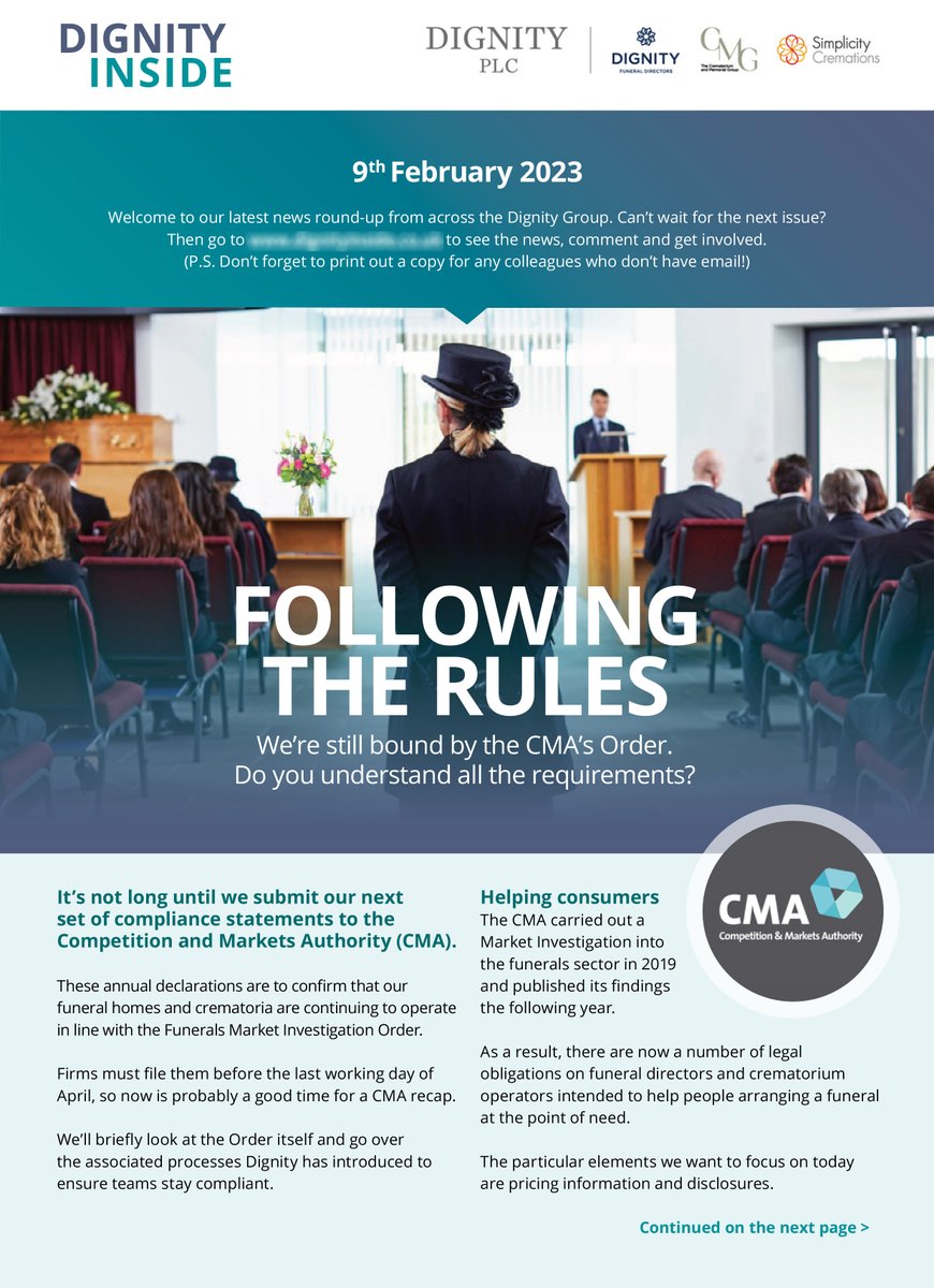 It’s not often these days that a regular corporate newsletter makes it to 100 issues but that’s the milestone recently reached by the emailer for employees at leading funeral provider Dignity Plc.

lnkd.in/eQnP4XgR