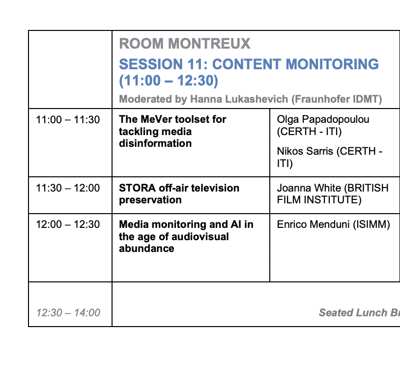 vera.ai (@veraai_eu) on Twitter photo We're represented with 2 presentations <a href="/EBU_Tech/">EBU Tech</a> Data Technology Seminar (21-23 March) by <a href="/EneyaGeorgieva/">Eneya Georgieva</a>/<a href="/ontotext/">Ontotext</a> and <a href="/olgpapa/">Olga Papadopoulou</a> & <a href="/nikossarris/">Nikos Sarris</a>/<a href="/meverteam/">mever</a>. Nikos will furthermore demo the <a href="/mediaverse_eu/">MediaVerse</a> Media Asset Annotation and Management tool. Agenda:
tech.ebu.ch/docs/events/da… We're represented with 2 presentations <a href="/EBU_Tech/">EBU Tech</a> Data Technology Seminar (21-23 March) by <a href="/EneyaGeorgieva/">Eneya Georgieva</a>/<a href="/ontotext/">Ontotext</a> and <a href="/olgpapa/">Olga Papadopoulou</a> & <a href="/nikossarris/">Nikos Sarris</a>/<a href="/meverteam/">mever</a>. Nikos will furthermore demo the <a href="/mediaverse_eu/">MediaVerse</a> Media Asset Annotation and Management tool. Agenda:
tech.ebu.ch/docs/events/da…