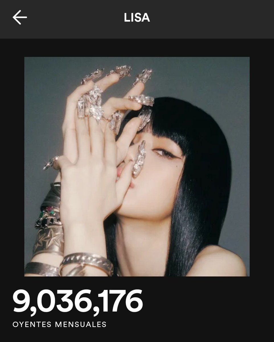 #LISA has once again surpassed 9 million monthly listeners on Spotify.

She remains the most listened kpop female soloist in the world currently.
