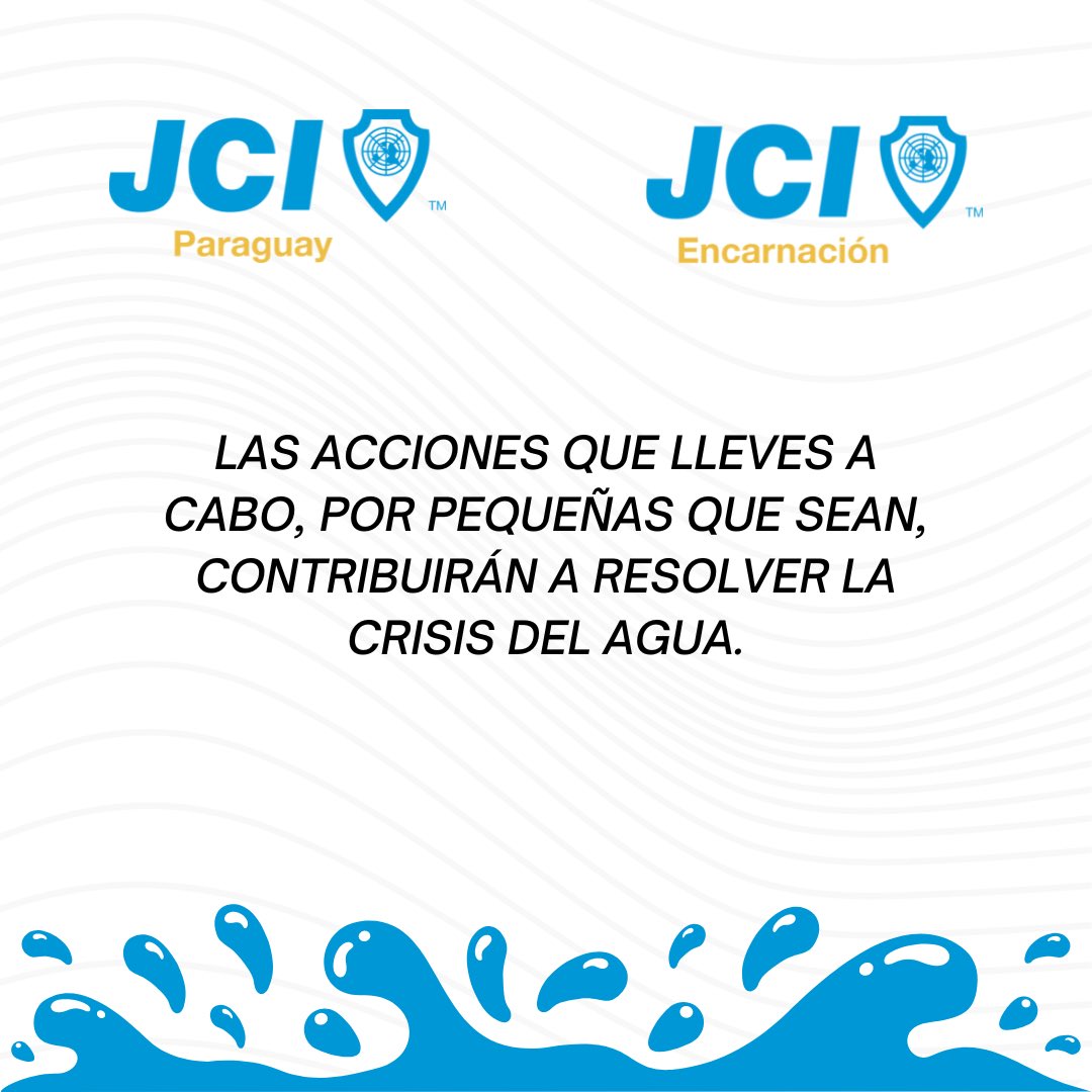 JCIEncarnacion's tweet photo. 🟦 22 de marzo: Día mundial del agua. 

Se recuerda con el objetivo de crear conciencia sobre la importancia de cuidar el líquido vital para los seres humanos y las especies en la tierra. 

#JCI #JCIEncarnación #JCIParaguay 
#GuíadosPorElPropósito https://t.co/s02bBYZrZm