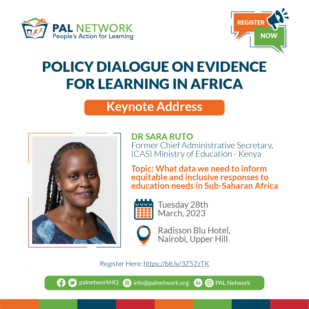 Dr @SaraRuto_ will be delivering a keynote address at our policy dialogue on #Evidenceforlearning. Join us as she shares her thoughts and experiences on how data can be used to inform inclusive #education practices in Sub-Saharan Africa. Register here: bit.ly/3Z52zTK