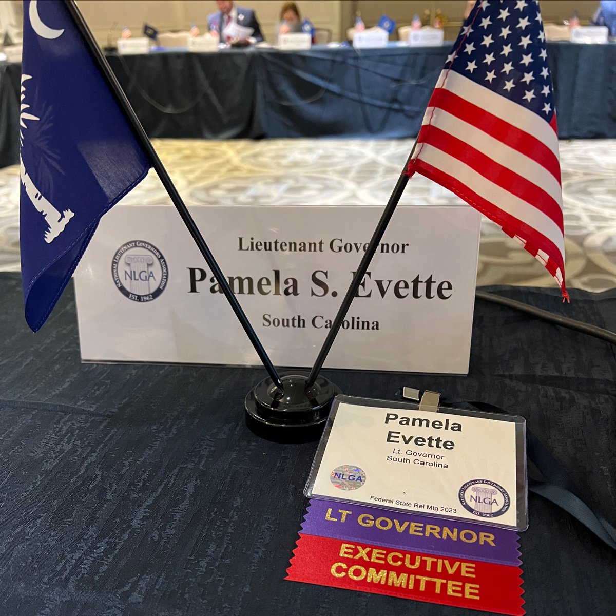 PamelaEvette's tweet photo. NLGA kicks off this morning in Washington, D.C.! Look forward to speaking with attendees, hearing lieutenant governors’ best practices from around the country, and continuing to sing S.C.’s praises. #SCWinning #SCWorkforce @NLGA https://t.co/niAW4n3LIf