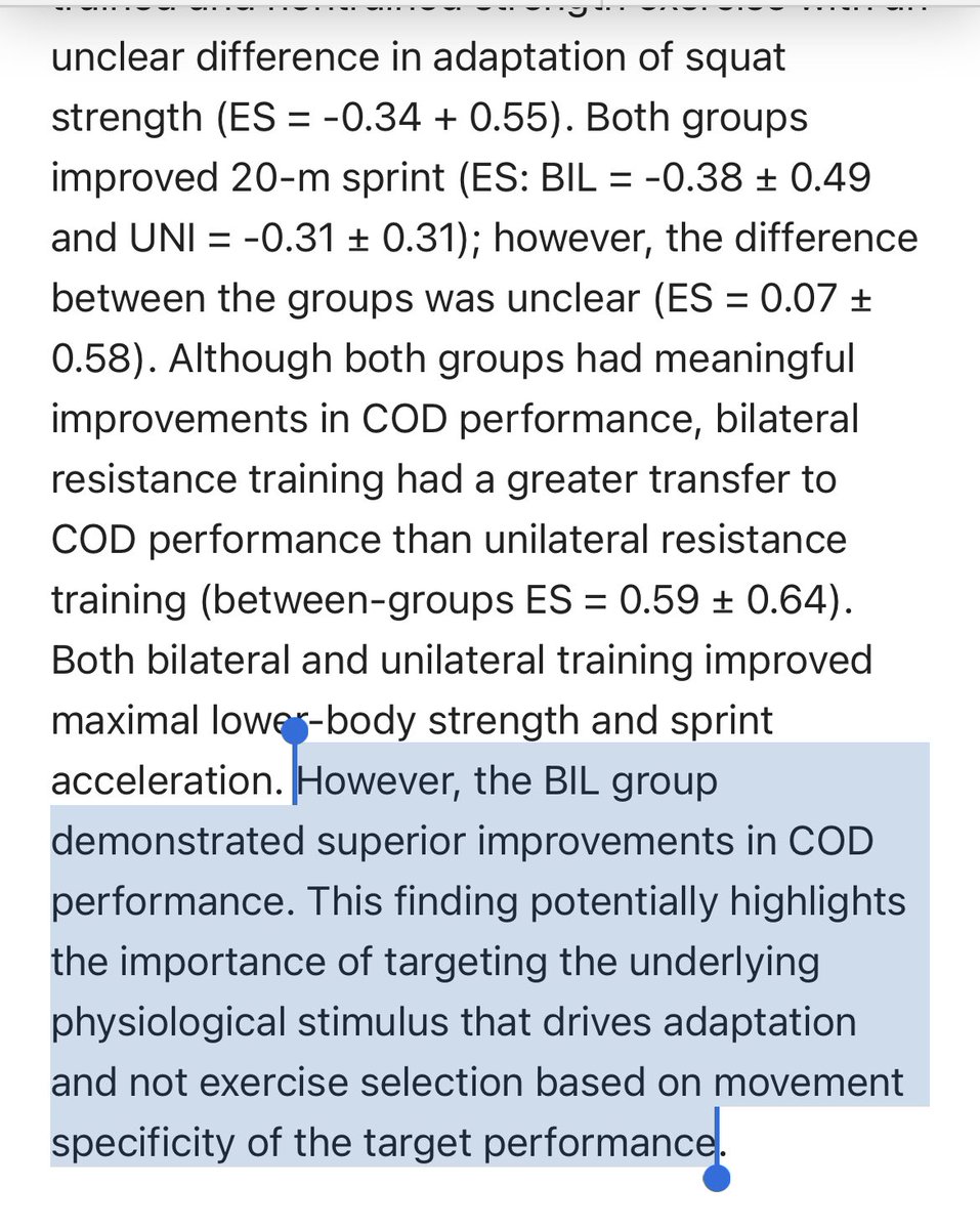 Discussion of the day:
…
Uni-lateral training does NOT carry over to sports better than bilateral training. 

So much for that argument. Probably means you should use both. 

pubmed.ncbi.nlm.nih.gov/30844983/