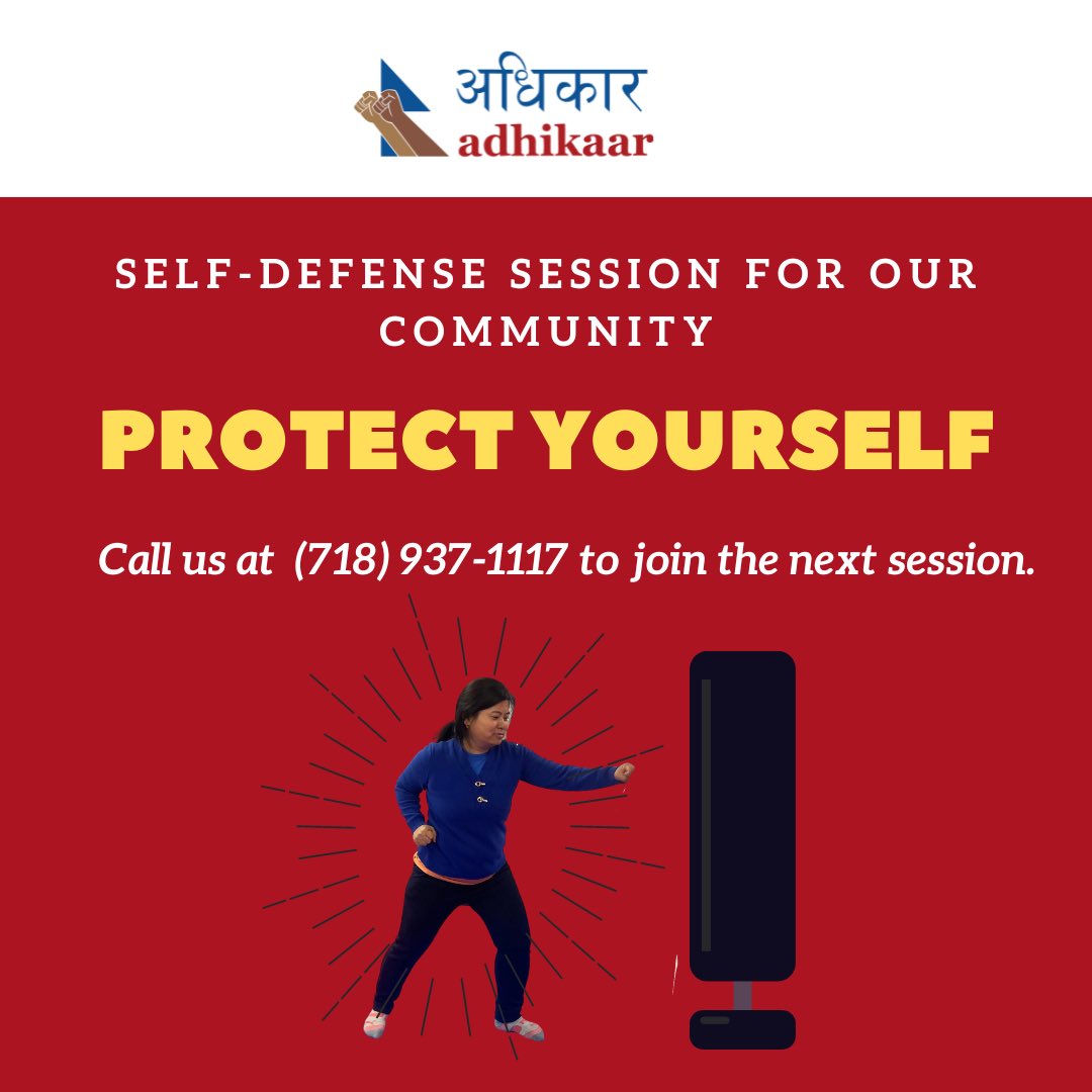 Join us for a self-defense session! It is being led by Trainer Janak Singh Khadka at Woodside, NY.

Call us today at (718) 937-1117 to register.