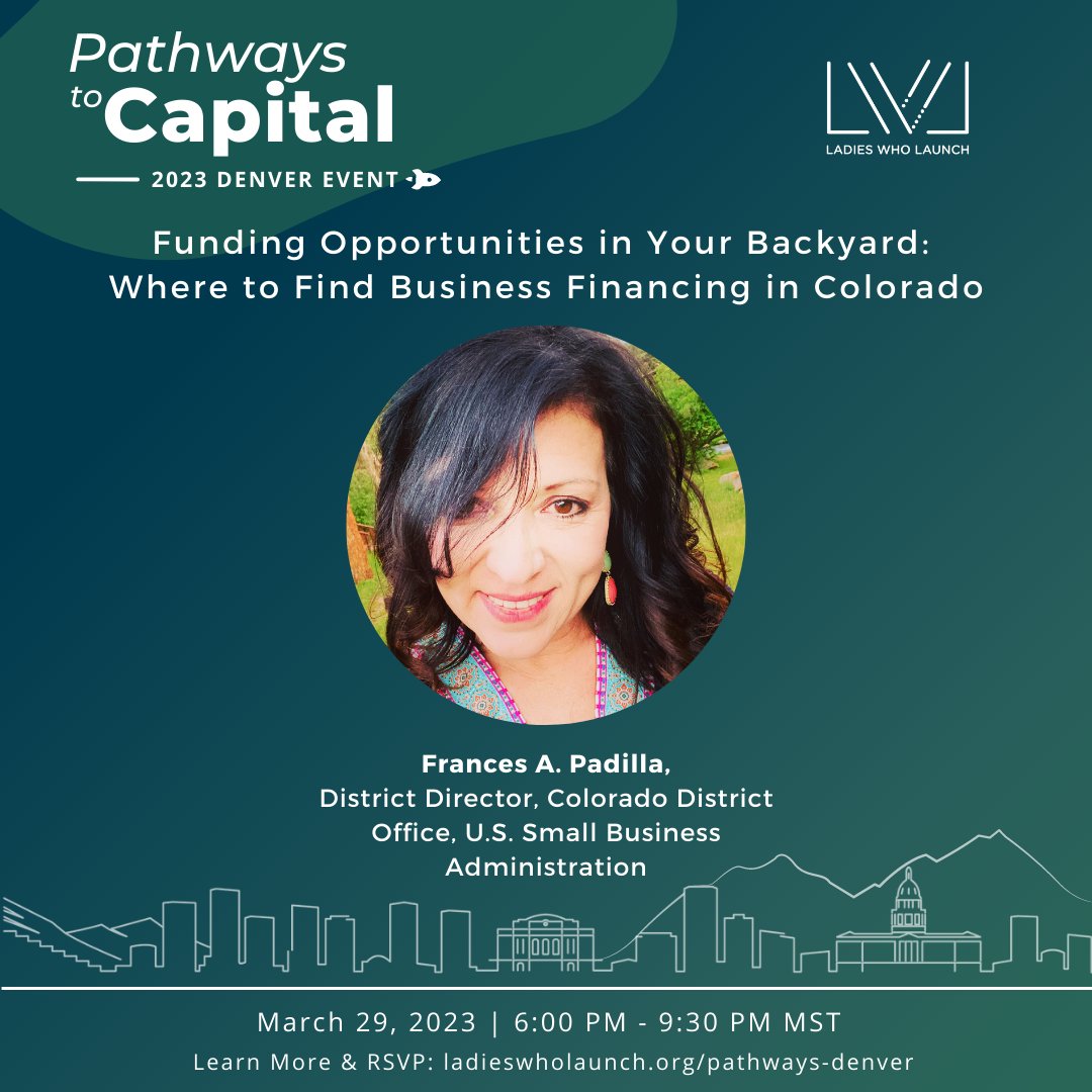 LWLGlobal's tweet photo. Frances Padilla is committed to helping CO small businesses grow as District Director for @SBA_Colorado! At #PathwaysDenver on 3/29, she will share tips to help you find resources in your community, including from @SBAgov, to scale your business.
https://t.co/fGC5UeBNhf https://t.co/9mE2Jy8xmU