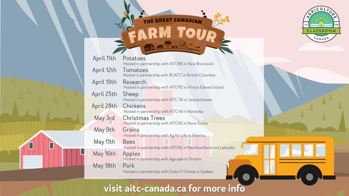 JOIN US for TEN virtual farm tours across Canada!

The Great Canadian Farm Tour Season 2 begins in April and explores bees, Christmas trees, potatoes &amp; MORE! 

Don't miss this opportunity to ask farmer questions and learn about #CdnAg! Register at: bit.ly/GCFTseason2

#GCFT