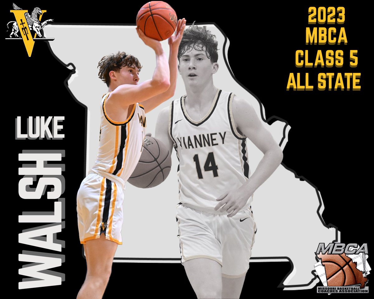 Congratulations to @LukeWalsh1414 for earning Class 5 All State Honors from the @MbcaCoaches He is the first sophomore in our program’s history to be named all state and the 10th @vianneygriffins basketball player to earn all state honors.