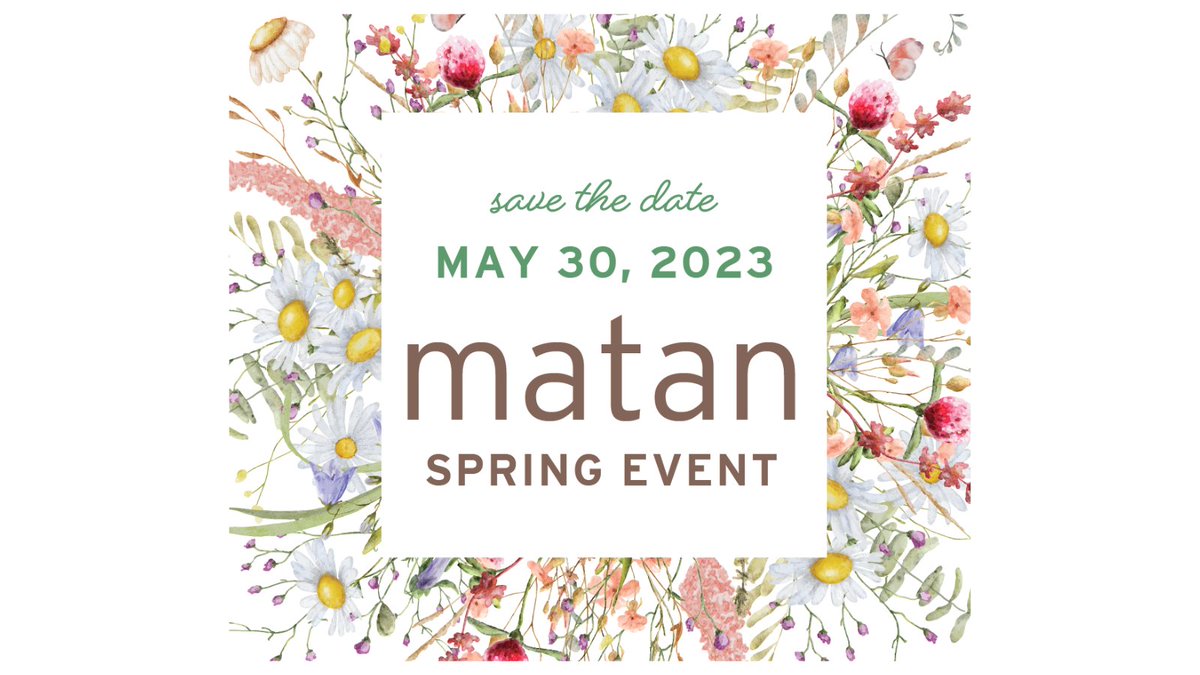 Matan (@mataninc) on Twitter photo Join us for our annual Spring Event on Tuesday, May 30, 2023
6:15PM - 8:30PM | NEW YORK CITY
Optional Watch Party at <a href="/AnsheEmeth/">Anshe Emeth</a>
Formal Invitation to follow Join us for our annual Spring Event on Tuesday, May 30, 2023
6:15PM - 8:30PM | NEW YORK CITY
Optional Watch Party at <a href="/AnsheEmeth/">Anshe Emeth</a>
Formal Invitation to follow