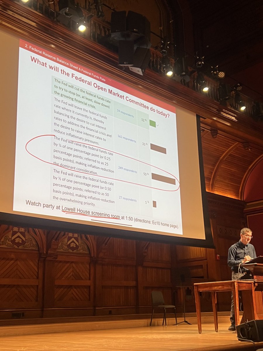 jasonfurman's tweet photo. David Laibson covering monetary policy in Ec10 today.

33% of our students expecting a pause, 50% expecting 25bp, and everyone who shows up at watch party this afternoon gets a cookie regardless of their forecast. https://t.co/3J8SMhprq6