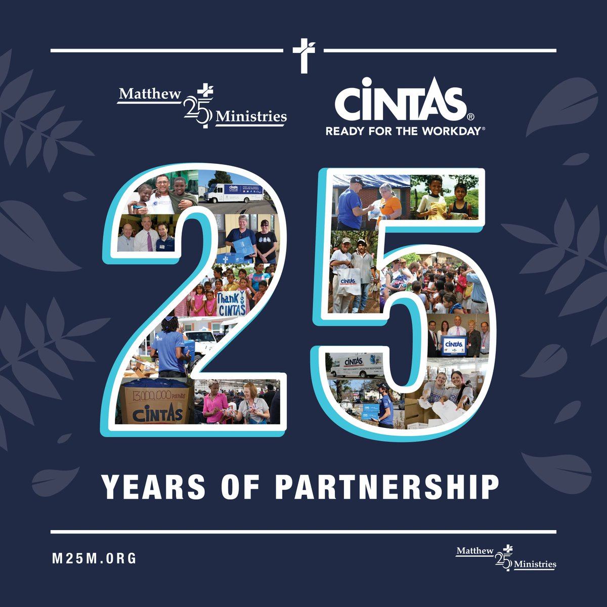 The past 25 years, <a href="/CintasCorp/">Cintas Corporation</a> has donated over 20 million pounds of supplies for our work with those in need, helping millions of people in the U.S. &amp; worldwide. Thank you, Cintas, for your commitment to caring for those in need! More about our work at m25m.org/work/humanitar….