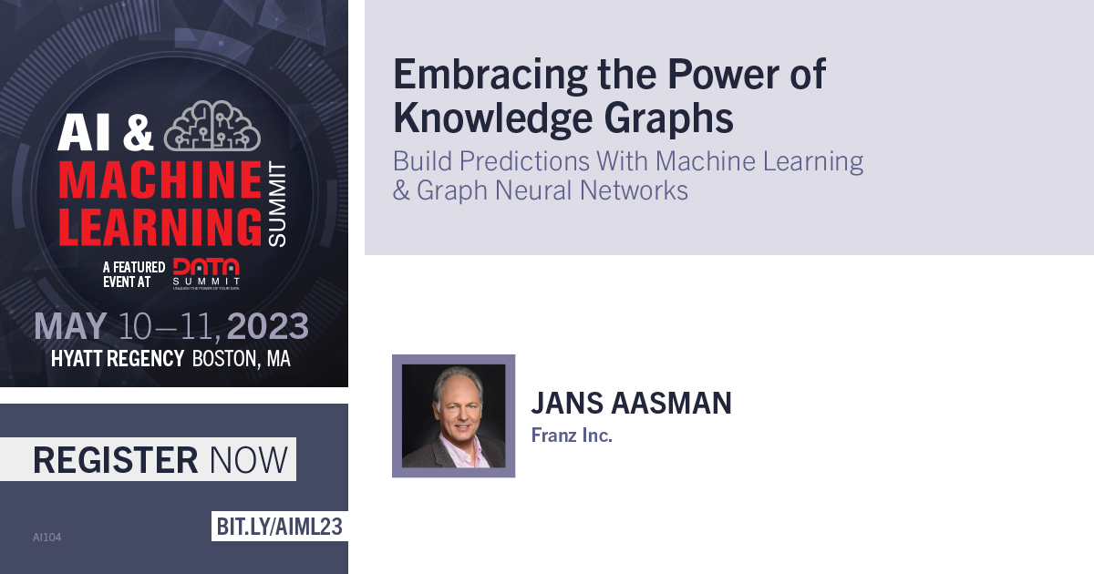 DBTADataSummit's tweet photo. Find out more about Embracing the Power of Knowledge Graphs from #AIMachineSummit speaker Jans Aasman, @franzinc. #AIMachineSummit is a featured event at #DataSummit, Register before April 7th for early bird pricing! https://t.co/zR6yPZkdCt https://t.co/UvhiiRER1F
