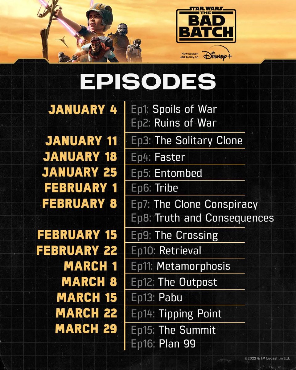 OrlandoAmusmnt's tweet photo. Heads up Star Wars fans! Only 2 episodes remain of The Bad Batch season 2, and both release next Wednesday!
Todays episode was one of our personal favorites, and we can’t wait to see what happens next!
#ThaBadBatch https://t.co/RNjmR8NnLd