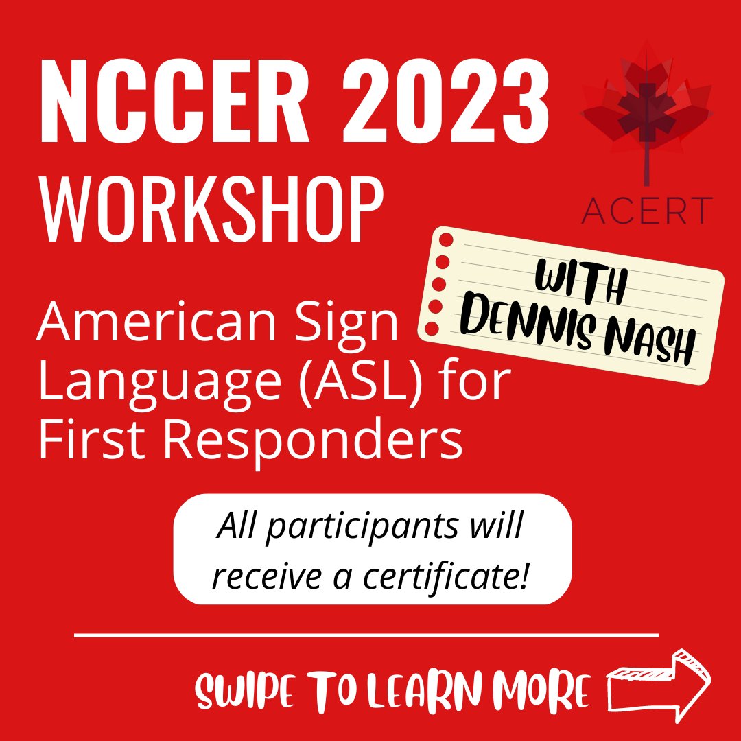 ACERTBOD's tweet photo. Introducing our ASL for First Responders workshop – held by Dennis Nash!

Reminder: 2 $25 gift cards will be given away! All participants will receive a certificate with their name, signed by presenter, to recognize their training. You don't want to miss this! https://t.co/3TqPhuzsPb
