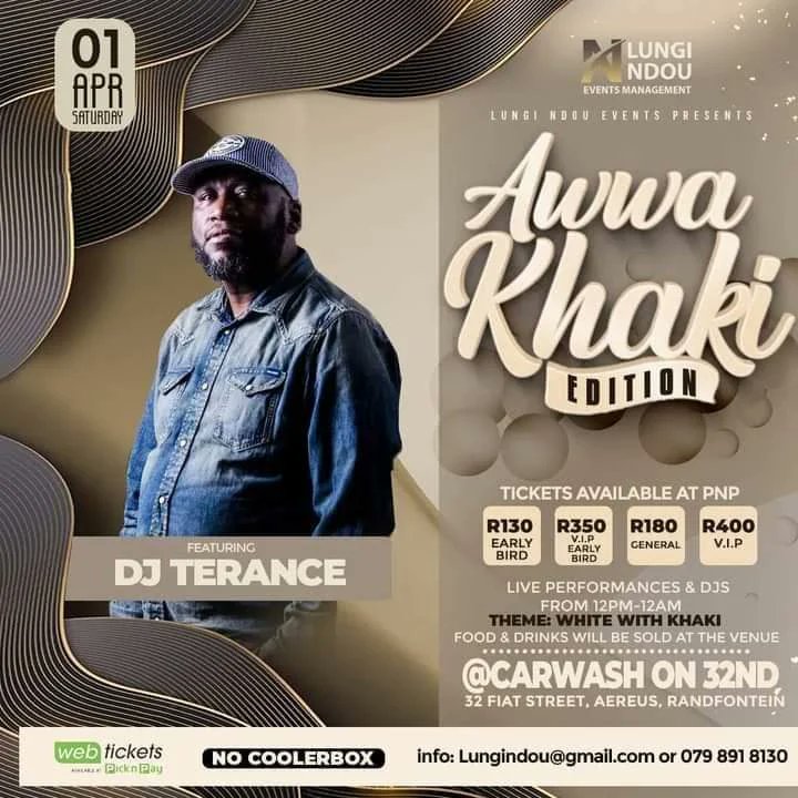 LungiNdouEvents's tweet photo. LUNGI NDOU EVENTS presents:

ALL WHITE WEST AFFAIR - MUSIC MARATHON 

Click link below to purchase a ticket:

https://t.co/cqMW3uqUIZ

Theme: "White with Khaki"

#awwakhakiedition #Lungindoueventsmanagement #MusicAndLifestyle #gautengtimetoseethewest #Westcomestoparty https://t.co/qz0STmaTMF