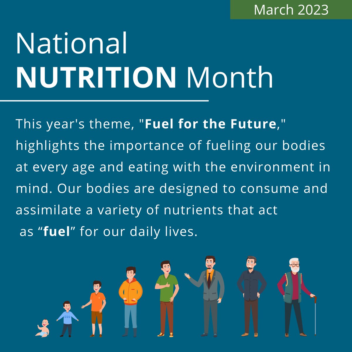 This year's National Nutrition Month's theme, "Fuel for the Future," highlights the importance of fueling our bodies at every age and eating with the environment in mind.

#nationalnutritionmonth #edawareness #fuelforthefuture #foodisfuel