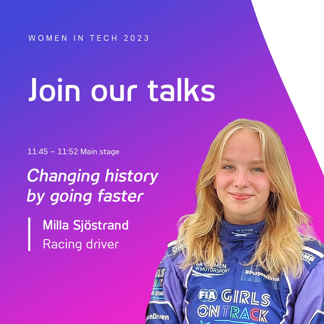 TobiiTechnology's tweet photo. Tomorrow at #WITswe2023! 💜 Demo #eyetracking tech in our booth and join our #WITtalks
🏎️Learn how @MillaSjostrand a 15-year-old racing driver, uses tech to become the next female F1 driver.
🚘Discover how Tobii women save lives on the roads.
More at https://t.co/JROQrQ1rET https://t.co/Wa0TBqTnOg