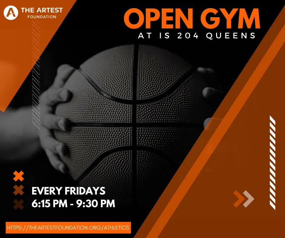 Attention all basketball lovers ages 12–18 years old!
Get ready to hit the court and make your mark!
Join us at #IS204School for an #OpenGym every Friday from 6:15 pm to 9:30 pm.

Visit this page: theartestfoundation.org/athletics 

#TAF #theartestfoundation #queens #basketball #nba #lic