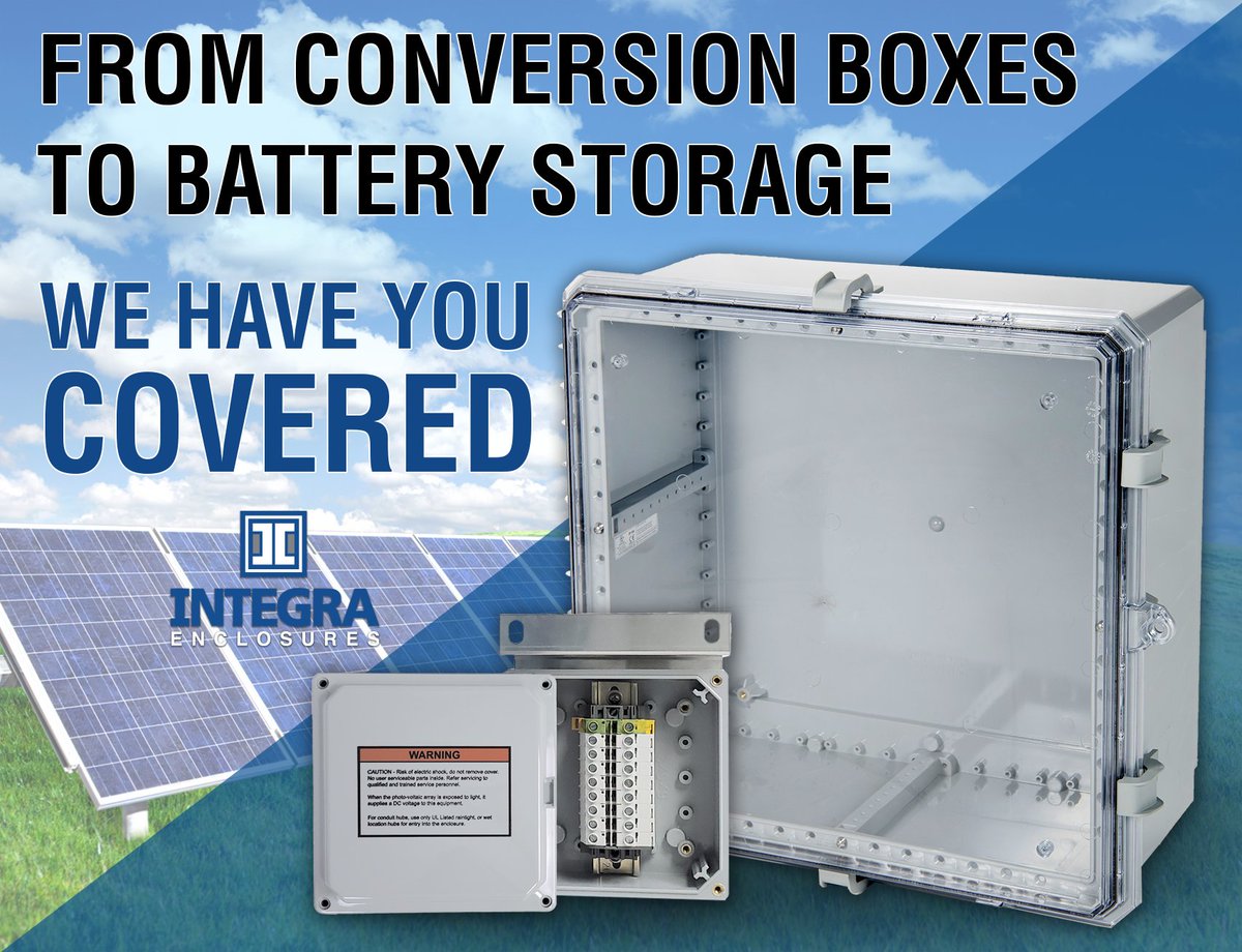 Integra's high-quality polycarbonate enclosures meet the demands of the solar industry. ☀️With high tensile strength and UV Resistance, they won't break down like fiberglass enclosures. Plus, they're Eco-Friendly! ♻️ 
Read about Integra's solar benefits: ow.ly/QKKe50NjkCI