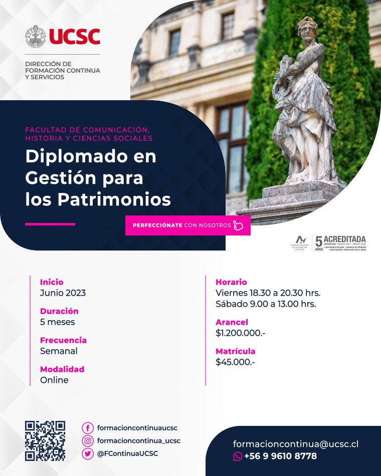 Formoso_Ortega's tweet photo. En junio comienza el #Diplomado en #Gestión para los #Patrimonios de @FContinuaUCSC @Sociales_UCSC https://t.co/zf0CKvA0fn
