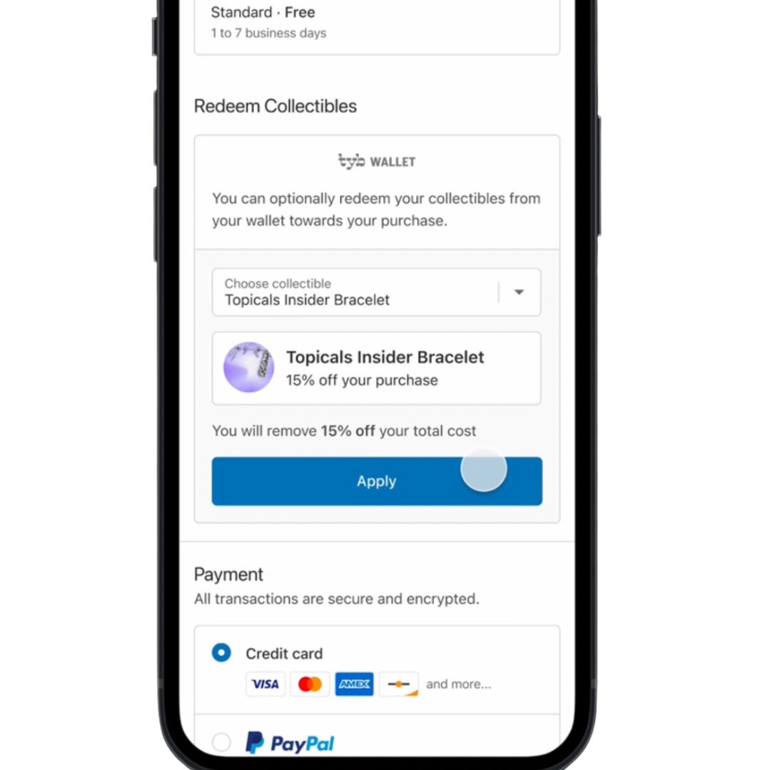 HUGE NEWS 🚨

re: community packaged goods 

<a href="/TYBXYZ/">TYB — Try Your Best</a> x <a href="/Shopify/">Shopify</a> 
the end of cookies, annoying discount pop ups, referral codes is here!

🔑collectibles as key
across online shopping 

 🪪 easy wallet connect 

token gated perks as future of loyalty

congrats <a href="/tyhunnny/">Ty Haney</a> and team!