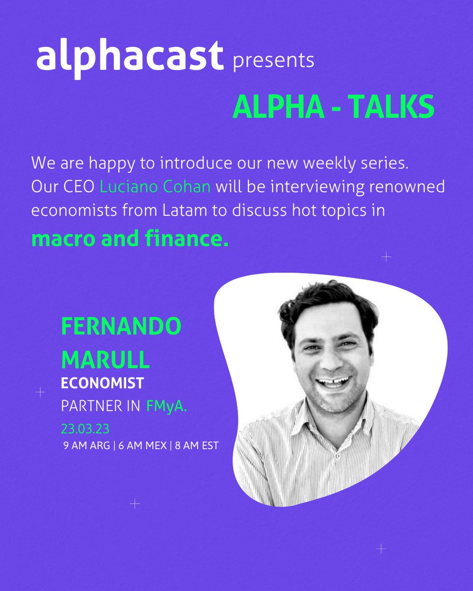 Alphacast_'s tweet photo. Get ready for our first interview! 😎 #AlphaTalks

Join our CEO @LucianoCohan and @FernandoMarull from FMyA, as they discuss the latest topics in macroeconomics and finance.

👉 Enroll now: https://t.co/jxgJ7QCkb2

#economics #finance #LatinAmerica https://t.co/Rc4oxILRVS